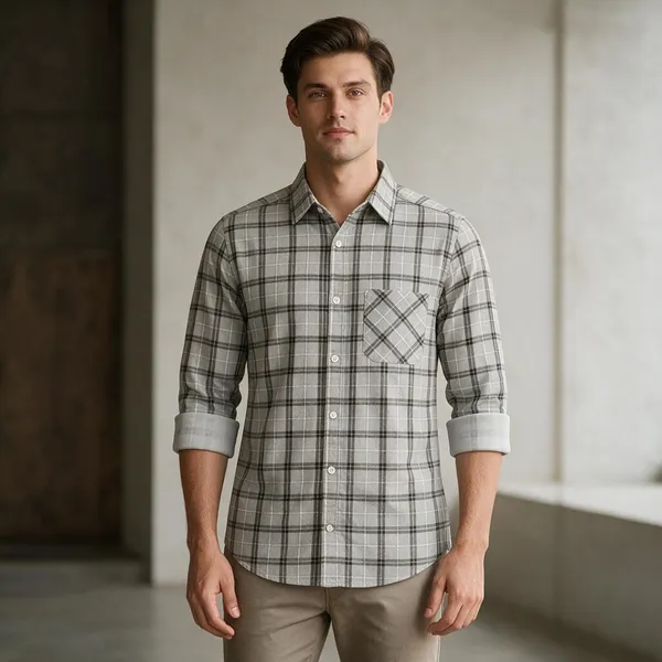 Grey_Checkered_Casual_Shirt_For_Men
