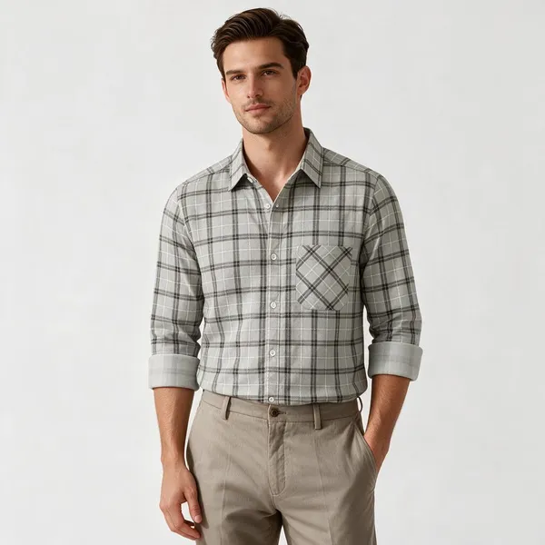Grey_Checkered_Casual_Shirt_For_Men