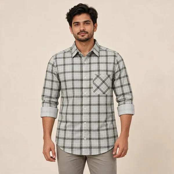 Grey_Checkered_Casual_Shirt_For_Men