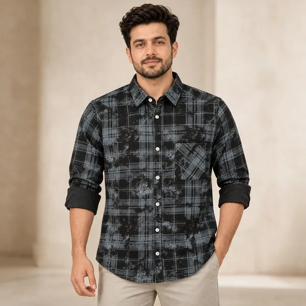 Black_Plaid_Casual_Shirt_For_Men