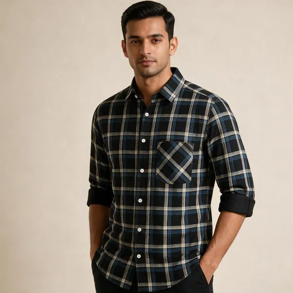 Black_Plaid_Casual_Shirt_For_Men