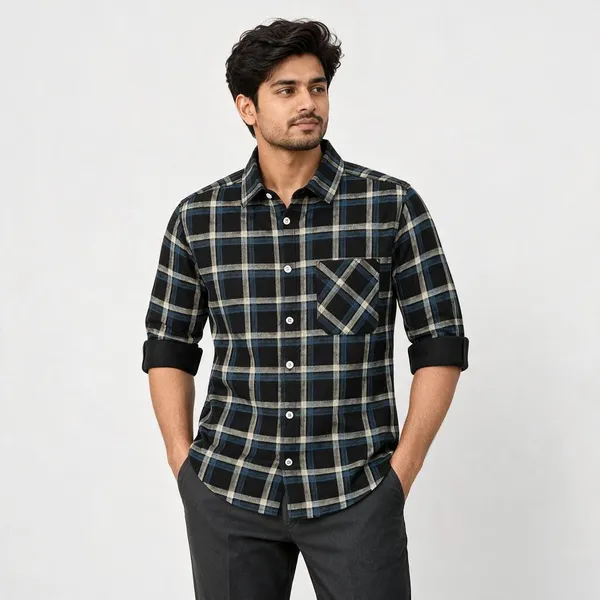 Black_Plaid_Casual_Shirt_For_Men