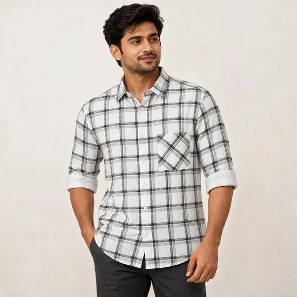 White_Checkered_Casual_Shirt_For_Men