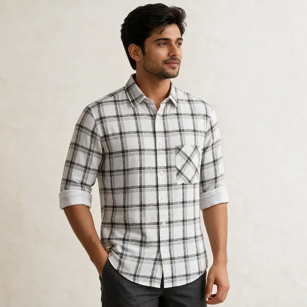 White_Checkered_Casual_Shirt_For_Men