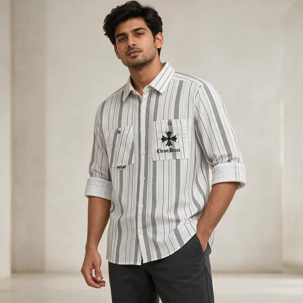 White_Striped_Regular_Fit_Shirt_For_Men