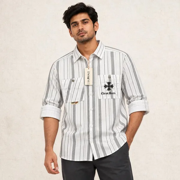 White_Striped_Regular_Fit_Shirt_For_Men