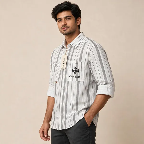White_Striped_Regular_Fit_Shirt_For_Men