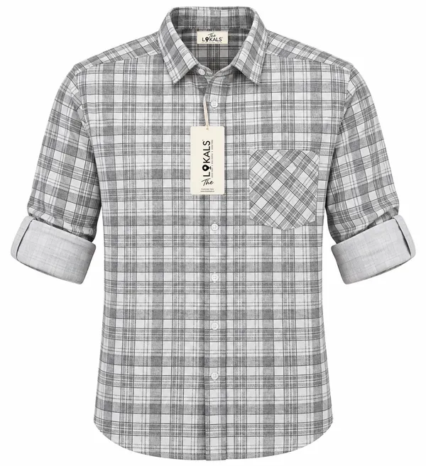 Grey_Plaid_Short_Sleeve_Casual_Shirt_For_Men