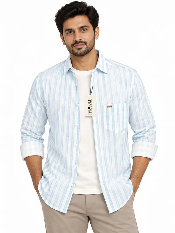 White_Blue_Striped_Casual_Shirt_For_Men