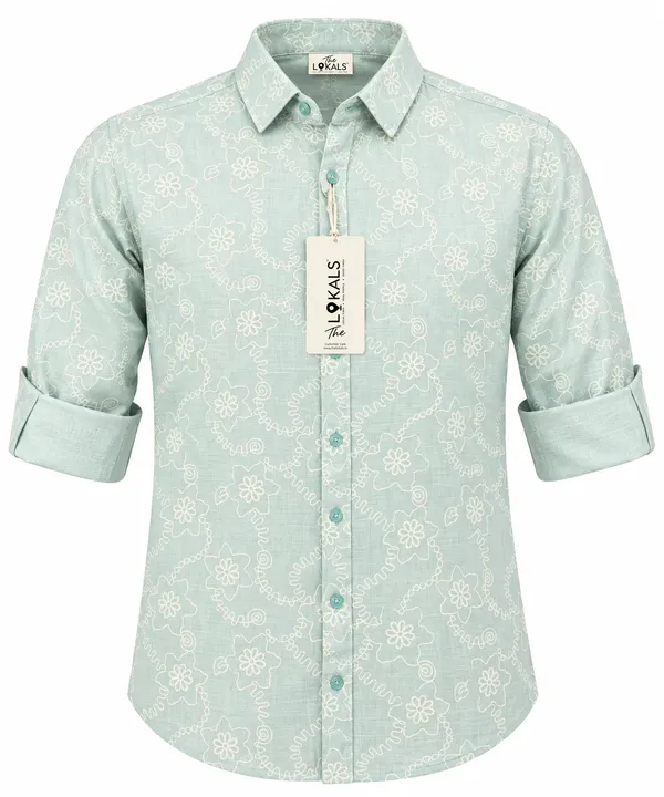 Mint_Green_Floral_Print_Regular_Fit_Shirt_For_Men