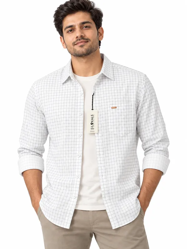 White_Grid_Check_Casual_Shirt_For_Men