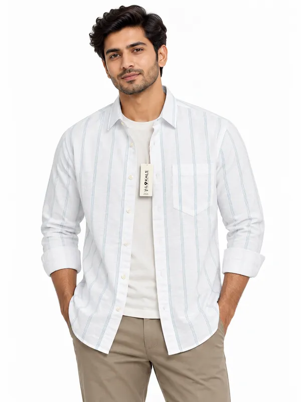 White_Striped_Regular_Fit_Shirt_For_Men