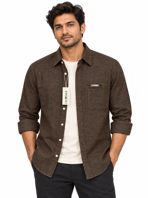 Brown_Textured_Casual_Shirt_For_Men