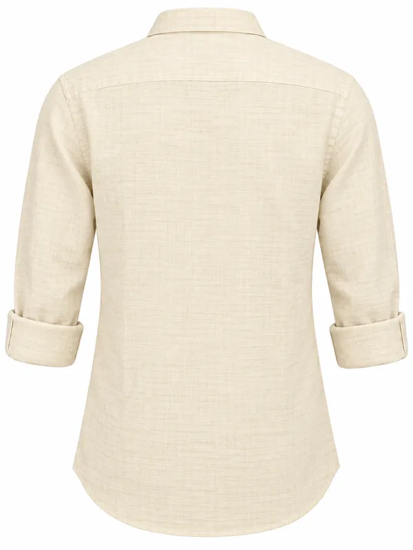 Cream_Textured_Full_Sleeve_Casual_Shirt_For_Men