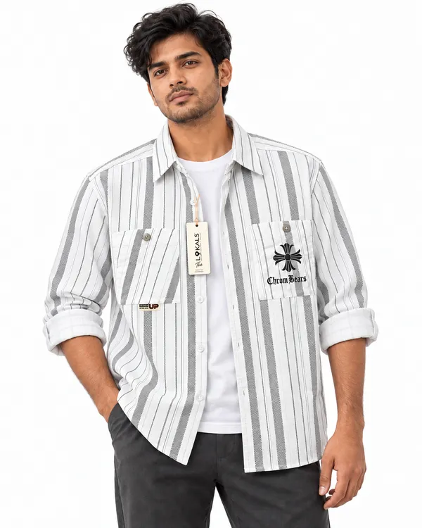 White_Striped_Regular_Fit_Shirt_For_Men