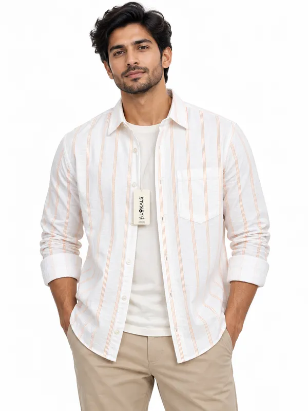 White_Cotton_Linen_Regular_Fit_Striped_Shirt_For_Men