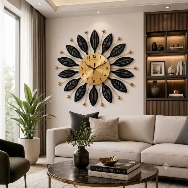 Metal_Modern_Leaf_Design_Analog_Wall_Clock
