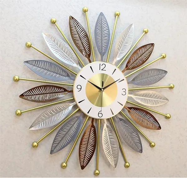 Metal_Sunburst_Leaf_Design_Decorative_Wall_Clock