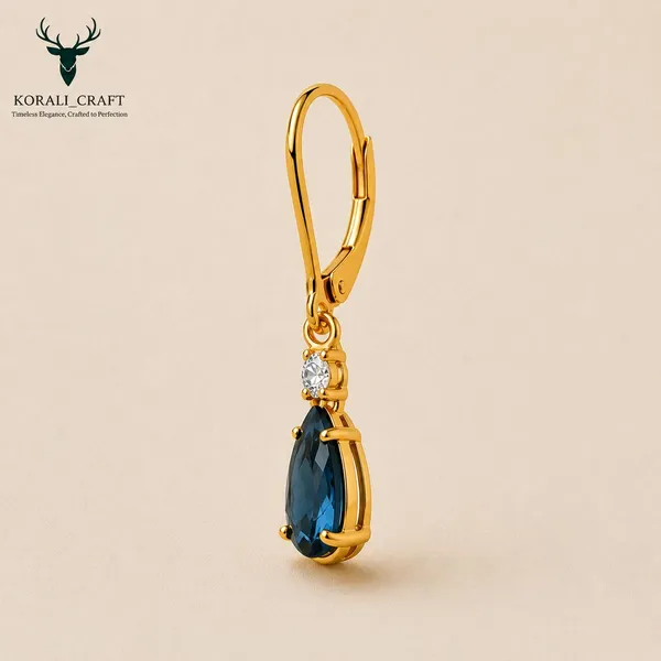 Gold_Sterling_Silver_Blue_Cz_Pear_Drop_Earrings_For_Women