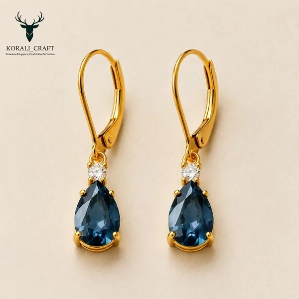 Gold_Sterling_Silver_Blue_Cz_Pear_Drop_Earrings_For_Women