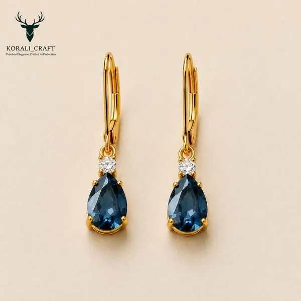 Gold_Sterling_Silver_Blue_Cz_Pear_Drop_Earrings_For_Women