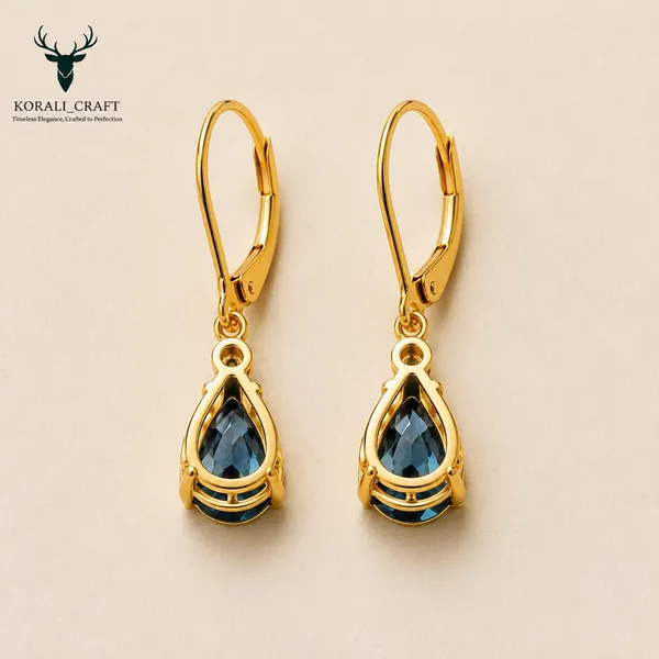 Gold_Sterling_Silver_Blue_Cz_Pear_Drop_Earrings_For_Women