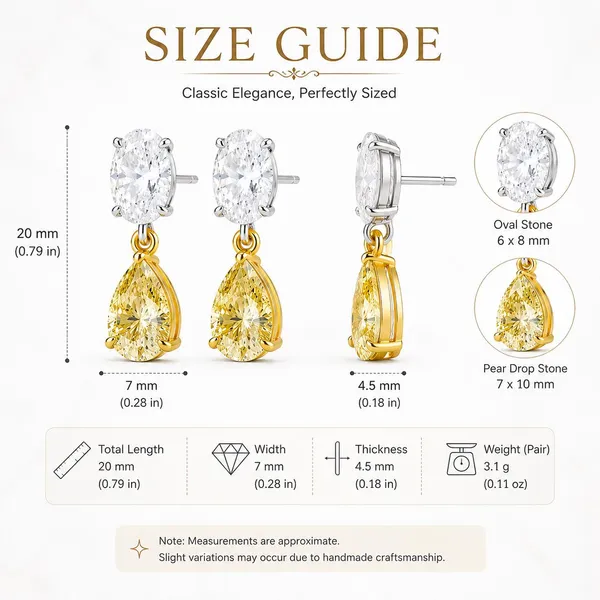 Gold_Sterling_Silver_Two_Tone_Yellow_Cz_Pear_Dangle_Earrings_For_Women