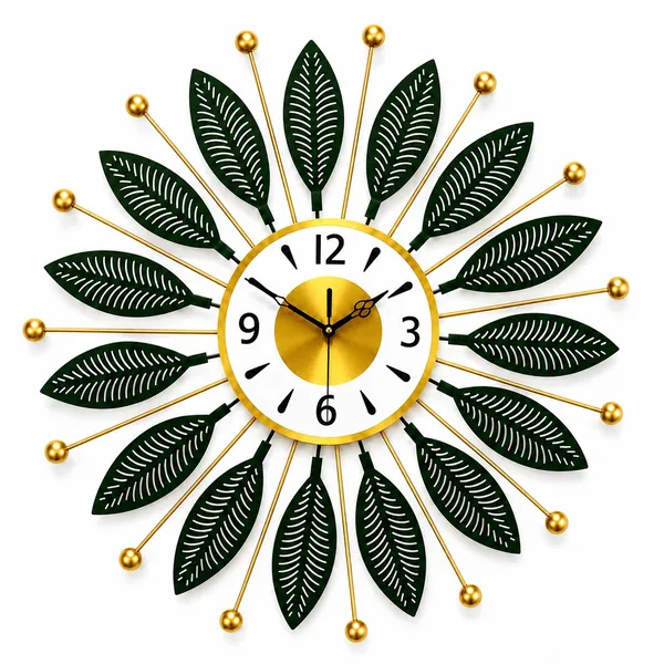 Metal_Sunburst_Leaf_Design_Wall_Clock