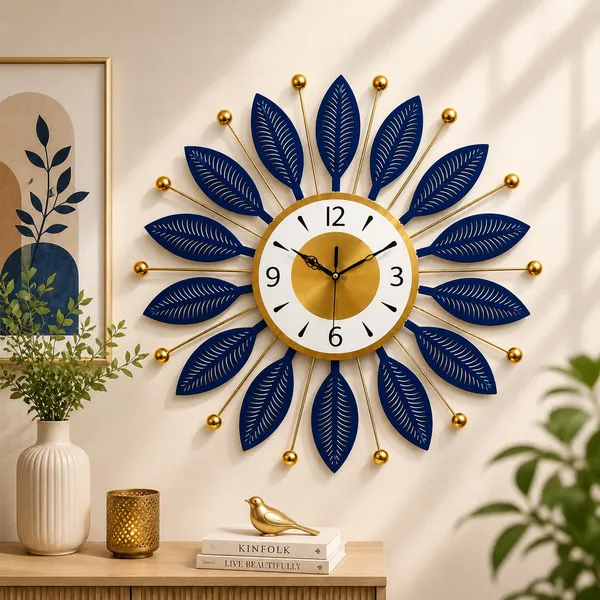 Metal_Sunburst_Leaf_Design_Wall_Clock
