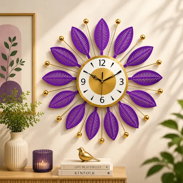 Metal_Contemporary_Leaf_Design_Wall_Clock