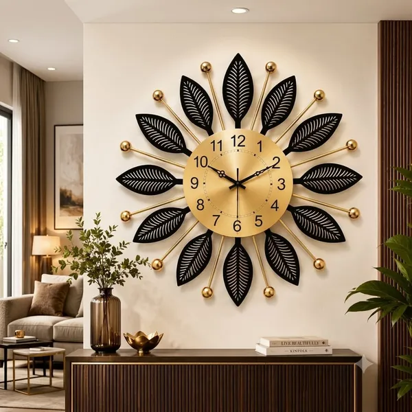 Metal_Contemporary_Leaf_Pattern_Wall_Clock