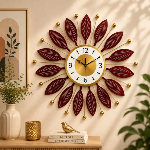 Metal_Botanical_Leaf_Design_Analog_Wall_Clock