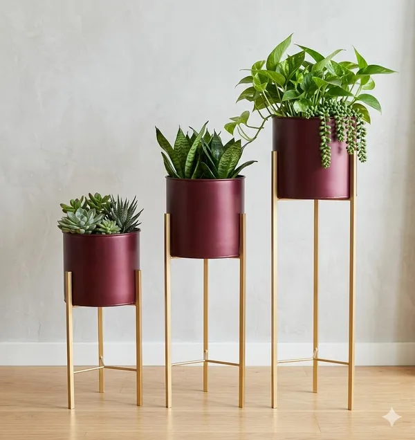 Metal_Modern_Solid_Color_Planter_Pots_With_Stands
