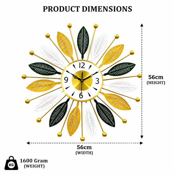 Metal_Sunburst_Leaf_Design_Wall_Clock