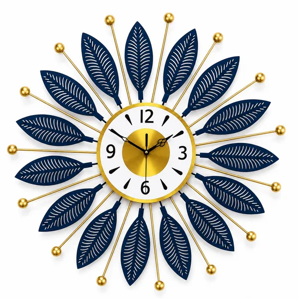 Metal_Sunburst_Leaf_Design_Wall_Clock