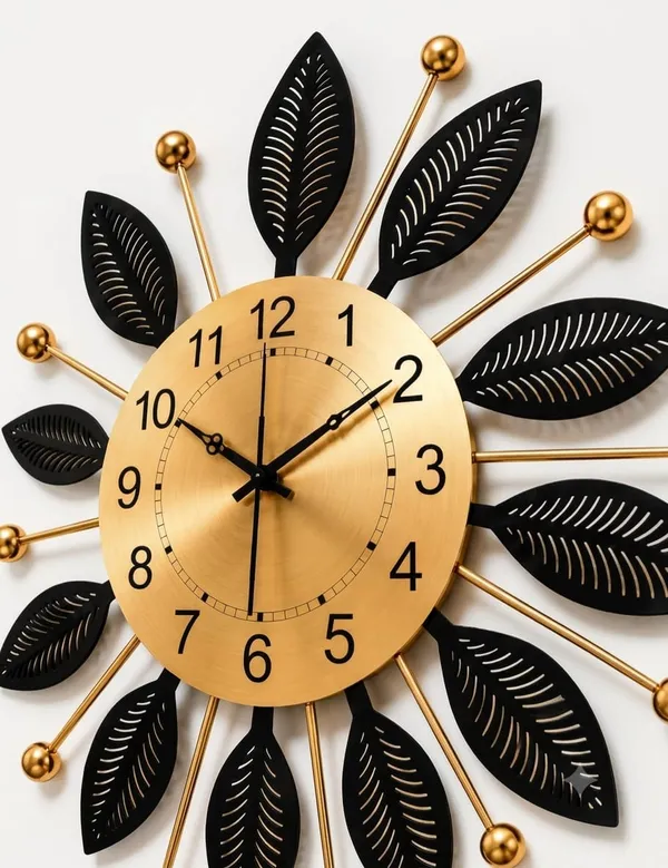 Metal_Sunburst_Leaf_Design_Wall_Clock