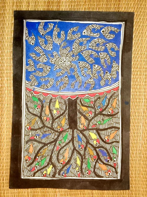 Framed_Madhubani_Bird_Tree_Folk_Art_Painting