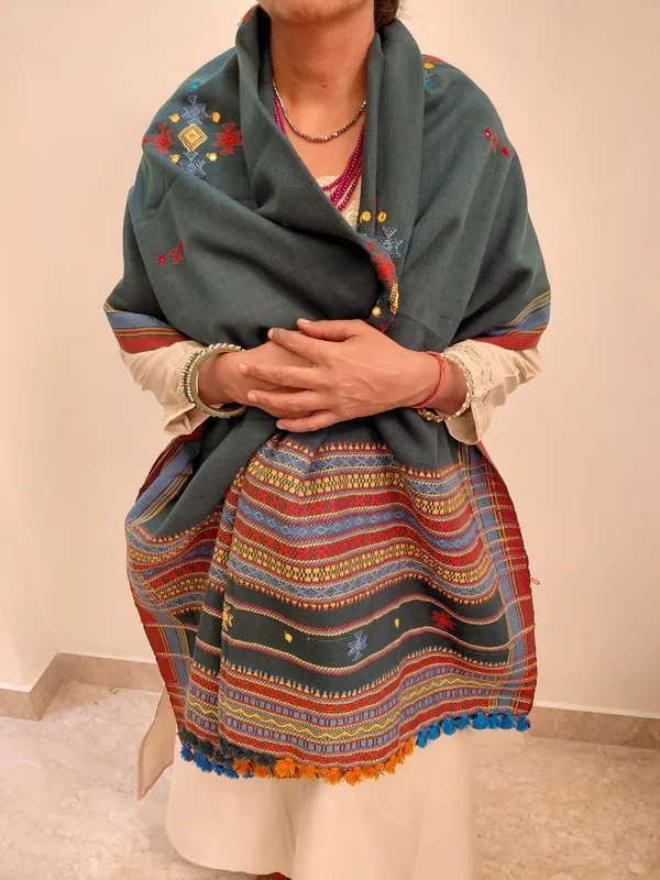 Teal_Woven_Pattern_Shawl_for_Women