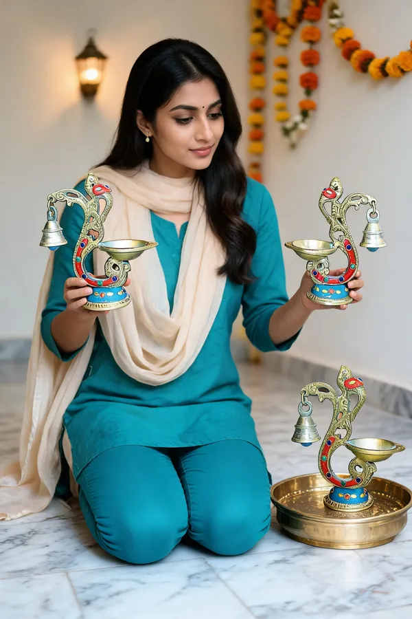 Metal_Peacock_Decorative_Diya_Set_With_Bells