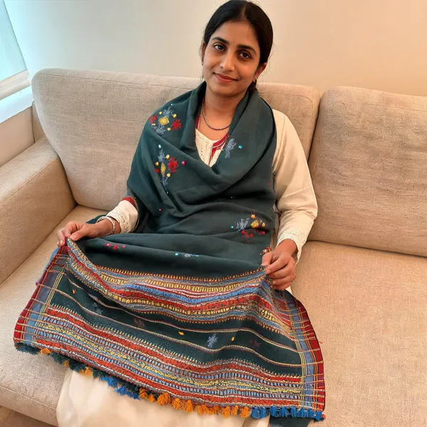 Teal_Woven_Pattern_Shawl_For_Women