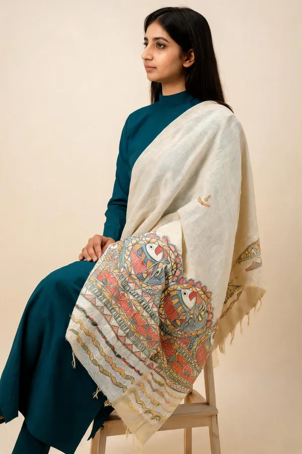 Beige_Cotton_Folk_Print_Saree_For_Women