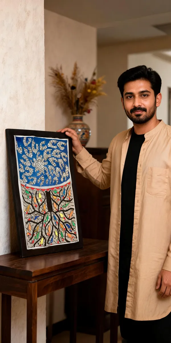 Framed_Madhubani_Bird_Tree_Folk_Art_Painting