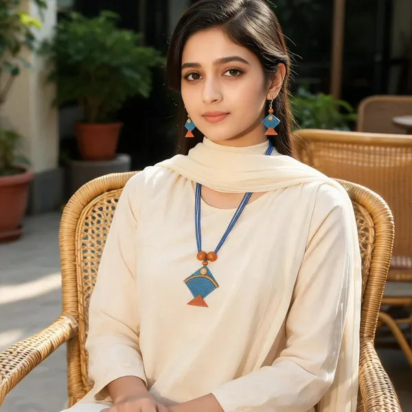 Blue_Fabric_Handmade_Necklace_Set_For_Women