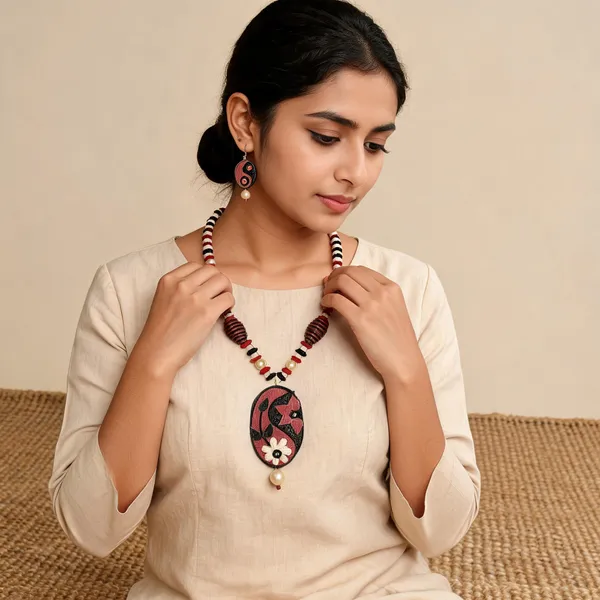 Maroon_Jute_Necklace_And_Earring_Set_For_Women