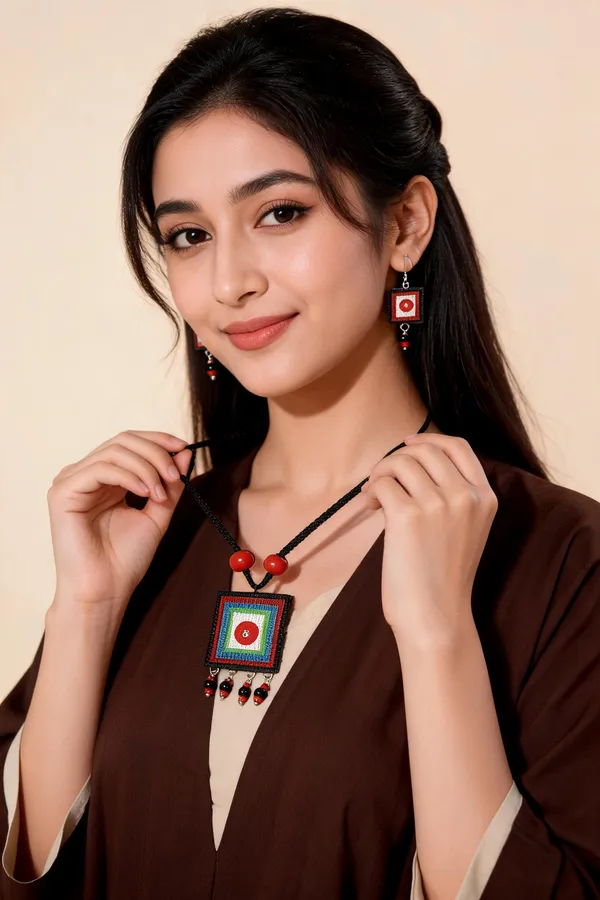 Multicolor_Thread_Necklace_And_Earrings_Set_For_Women