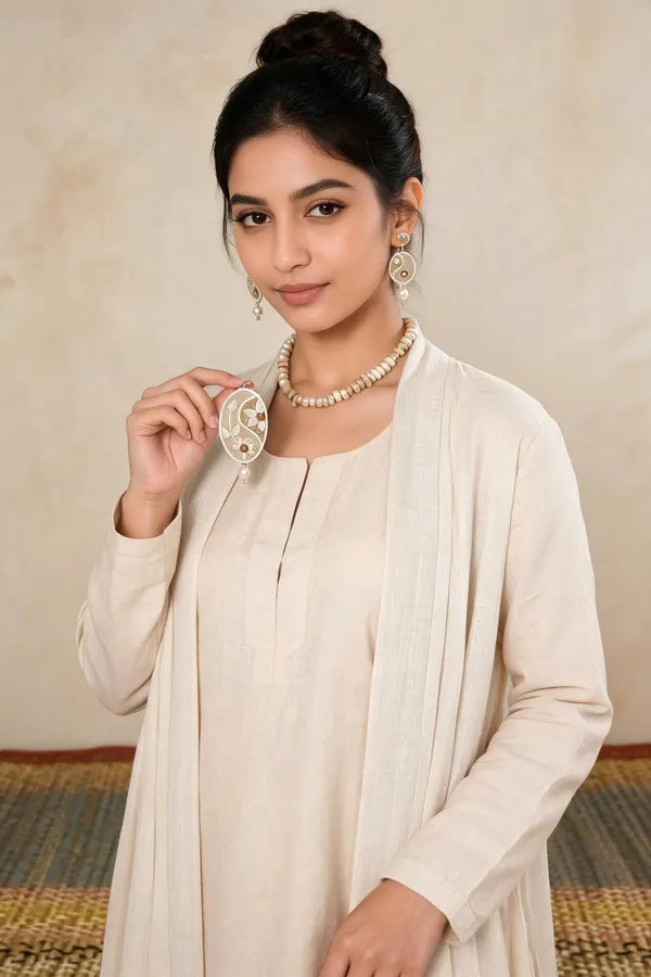 Beige_Beaded_Statement_Necklace_Set_For_Women