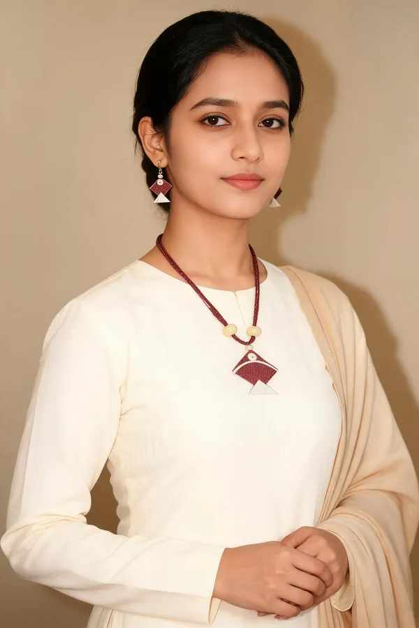 Maroon_Fabric_Necklace_And_Earrings_Set_For_Women