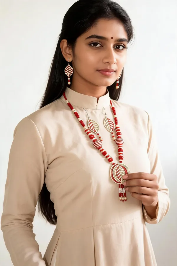 Red_Jute_Beaded_Necklace_Set_For_Women