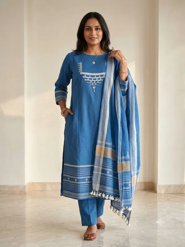 Blue_Embroidered_Ethnic_Suit_Set_For_Women