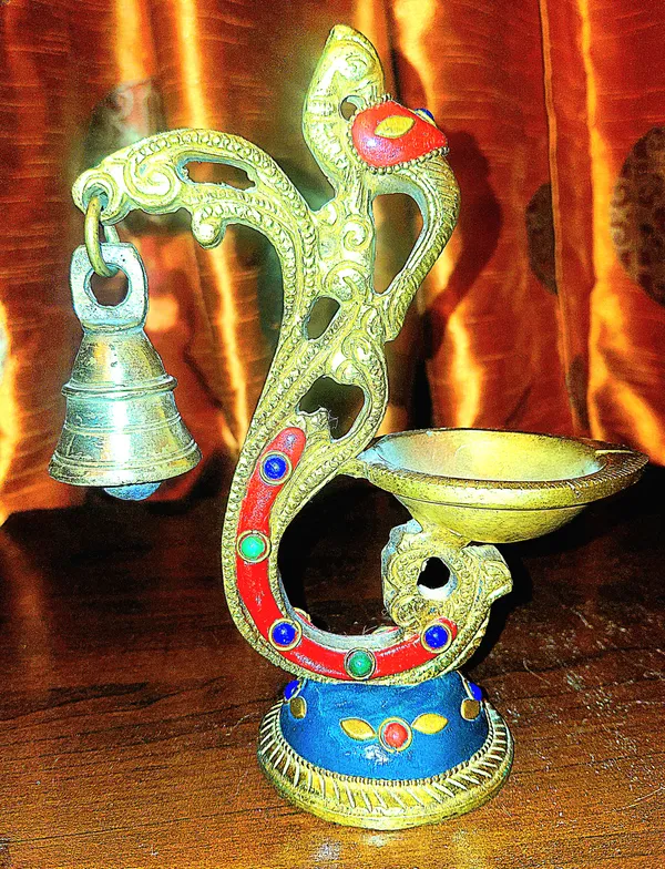 Metal_Peacock_Decorative_Diya_Set_With_Bells